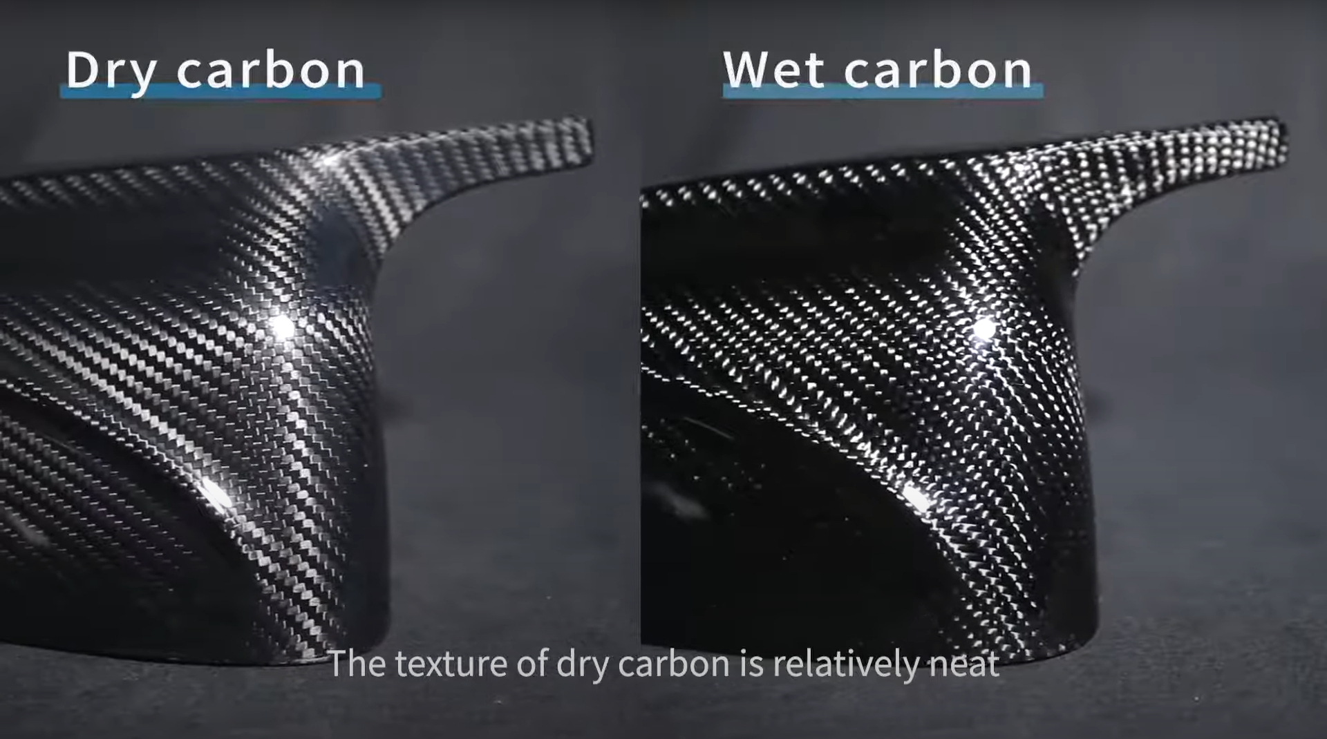 Dry carbon has a neater, more uniform and tridimentional texture. Photo source: What's Different Between Dry Carbon and Wet Carbon Mirror Caps?